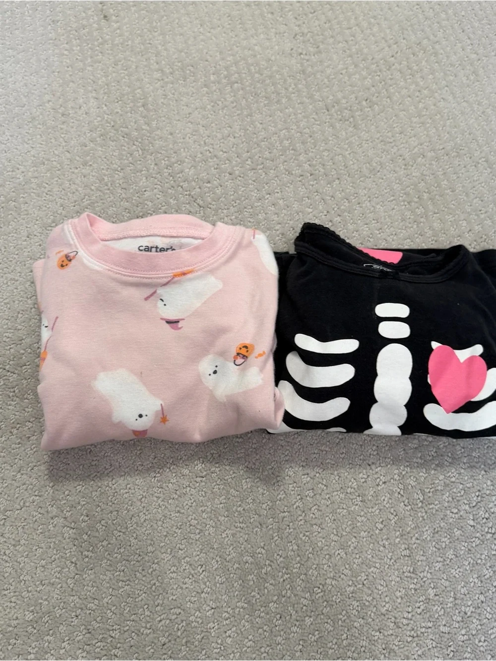 Carter's 3T Girl Halloween Jammies Black Skeleton & Pink Ghost 2-Pair Pajama Set